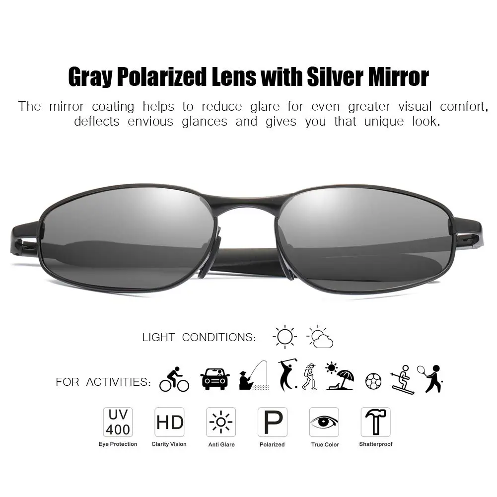ZHILE Polarized Sunglasses Rectangular Wrap Metal Frame UV400 Protection (Silver mirrored, 53) | Impact-Resistant, UV400, Wraparound - view 3