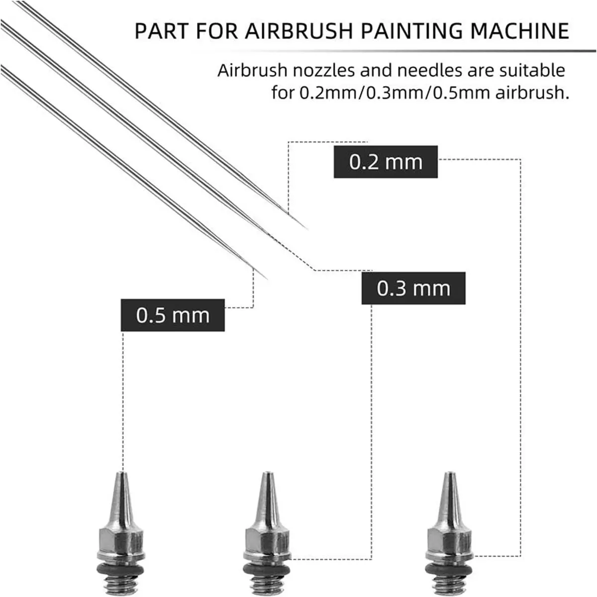 HUBEST Airbrush Replacement Parts Kit with 0.2mm, 0.3mm, 0.5mm Nozzles, Needles & Caps, Includes Wrench | Standard Dual-Action Gravity Feed Compatible - view 7