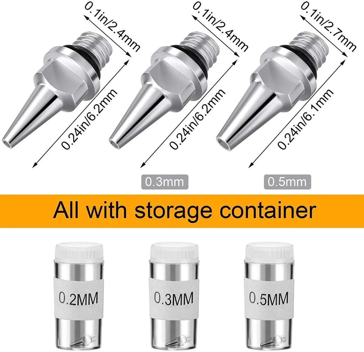 HUBEST Airbrush Replacement Parts Kit with 0.2mm, 0.3mm, 0.5mm Nozzles, Needles & Caps, Includes Wrench | Standard Dual-Action Gravity Feed Compatible - view 4