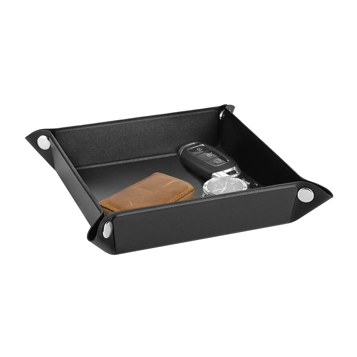 Luxspire Black PU Valet Tray for Keys, Coins, Jewelry & Phone | 16cm x 16cm (6.3" x 6.3") - main product image