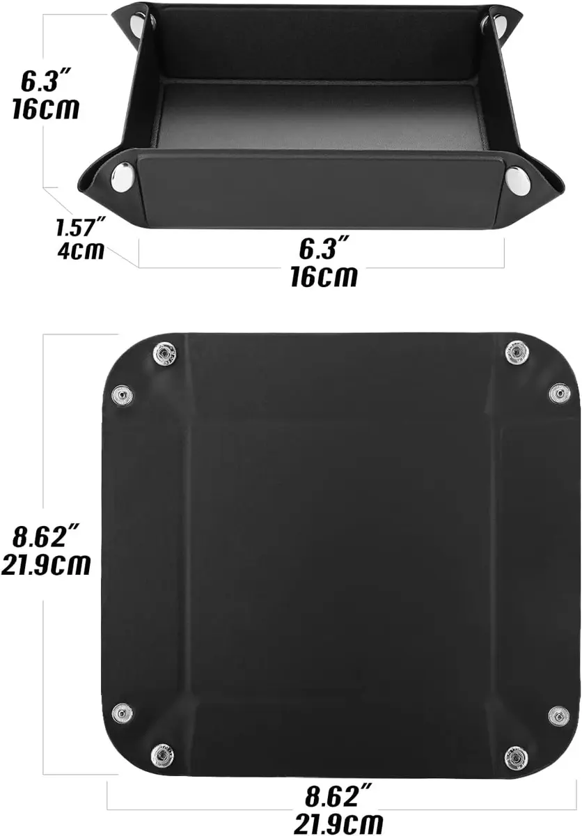 Luxspire Black PU Valet Tray for Keys, Coins, Jewelry & Phone | 16cm x 16cm (6.3" x 6.3") - view 6