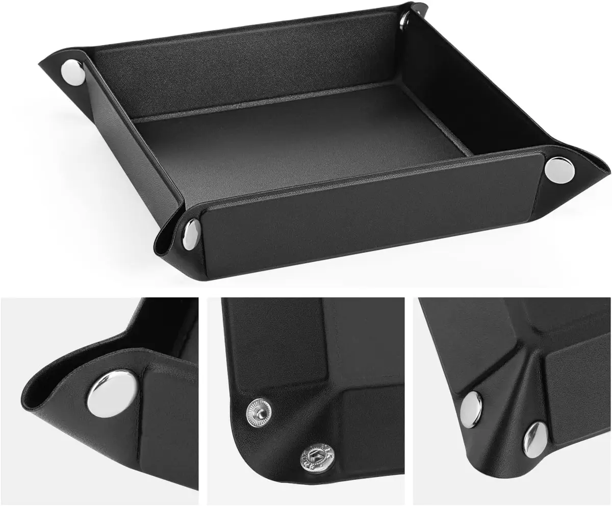 Luxspire Black PU Valet Tray for Keys, Coins, Jewelry & Phone | 16cm x 16cm (6.3" x 6.3") - view 4