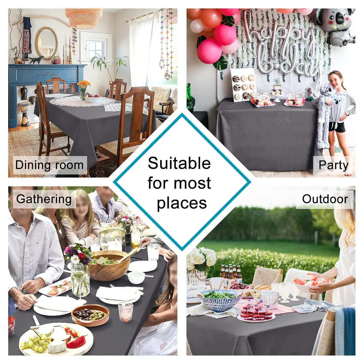 Hiasan Rectangle Tablecloth Grey 54 x 120 Inch | Water Resistant & Washable - view 2