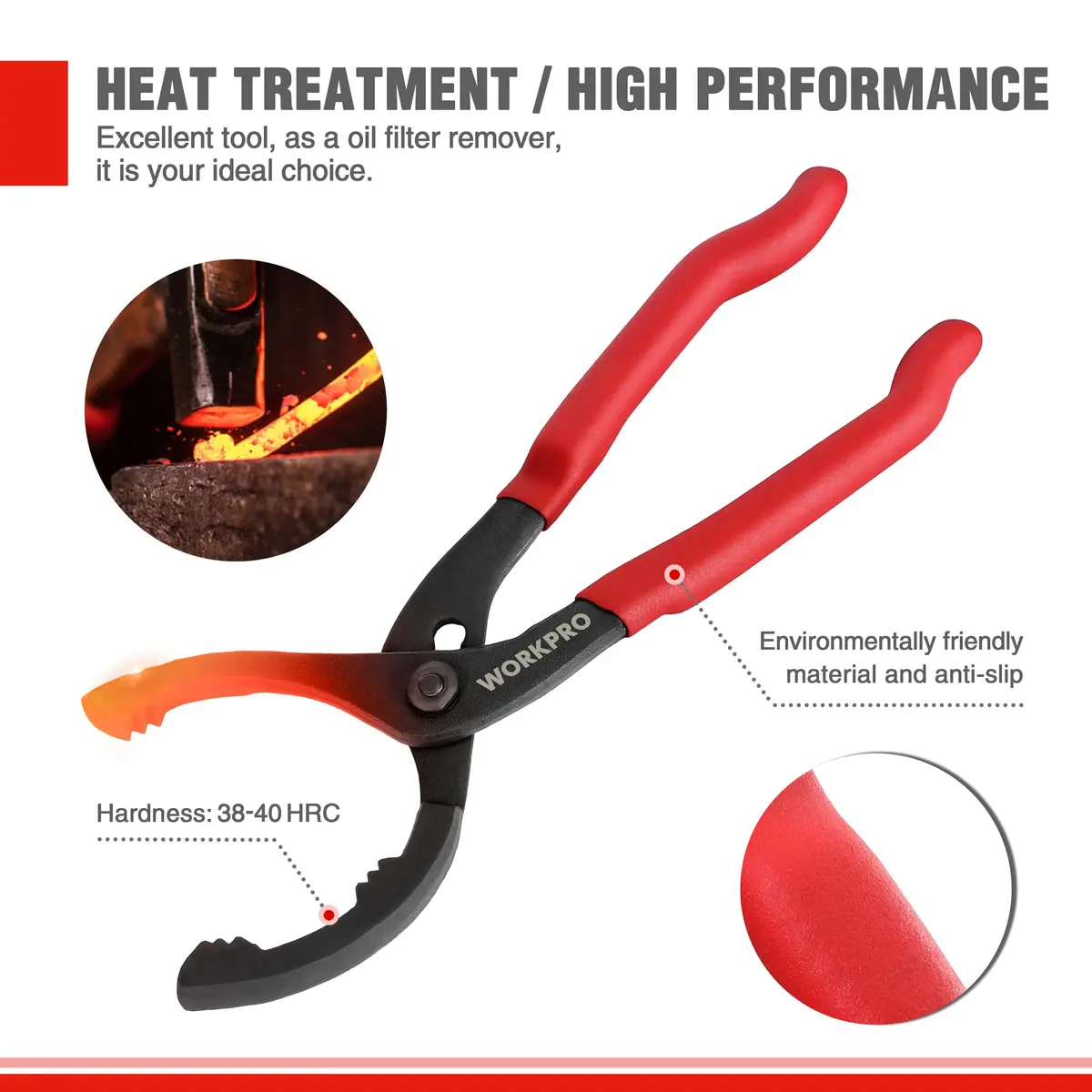 WORKPRO 12" Adjustable Oil Filter Pliers, Heavy Duty Steel Wrench with Bent Head & Red Grips | Fits 2-3/8" to 4-1/2" Filters - view 3