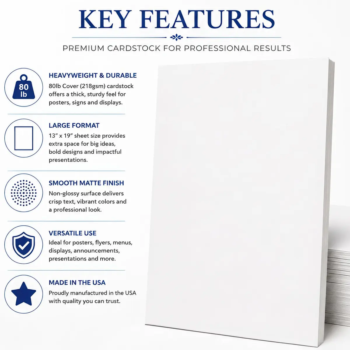 Desktop Publishing Supplies 13" x 19" Cardstock Paper | Heavy 80lb Cover White Matte 50 Sheets - view 3