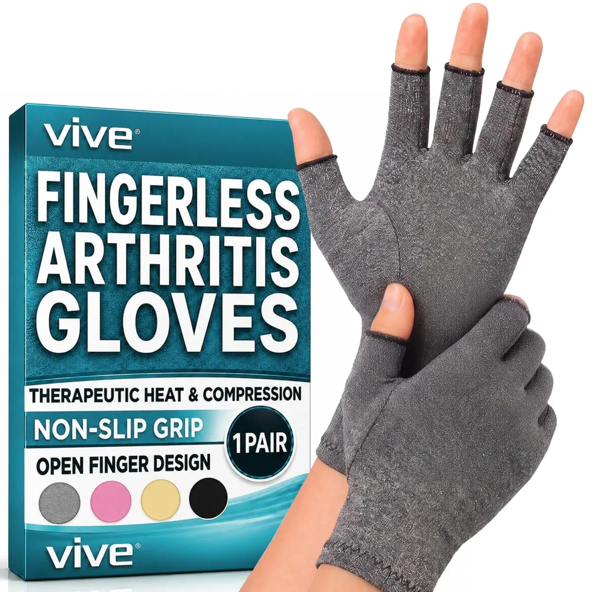 Vive Arthritis Compression Gloves - Medium, Grey | Hand Gloves for Rheumatoid & Osteoarthritis Pain Relief - main product image