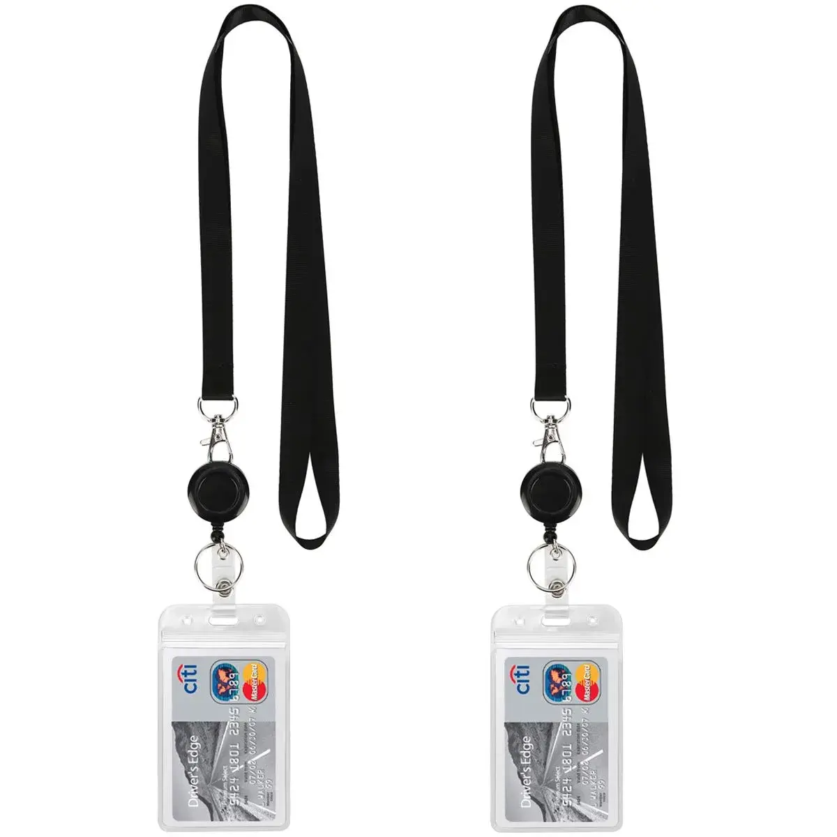YOUOWO Retractable Badge Reel with Lanyard and Vertical ID Holder (2-Pack, Black) | Holds ID Cards, Keys, and More - main product image