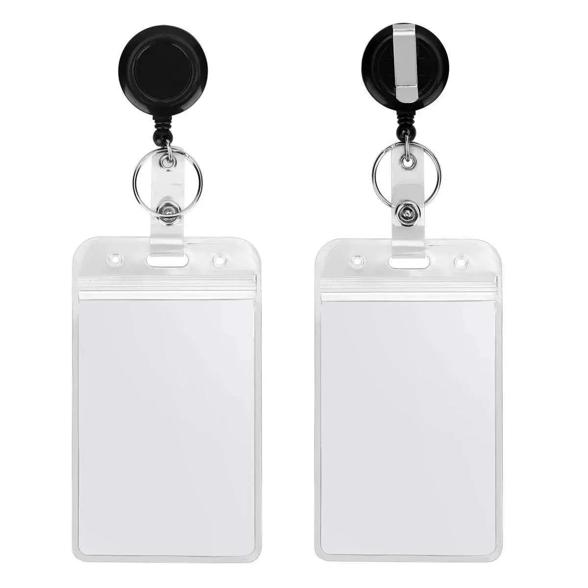 YOUOWO Retractable Badge Reel with Lanyard and Vertical ID Holder (2-Pack, Black) | Holds ID Cards, Keys, and More - view 5