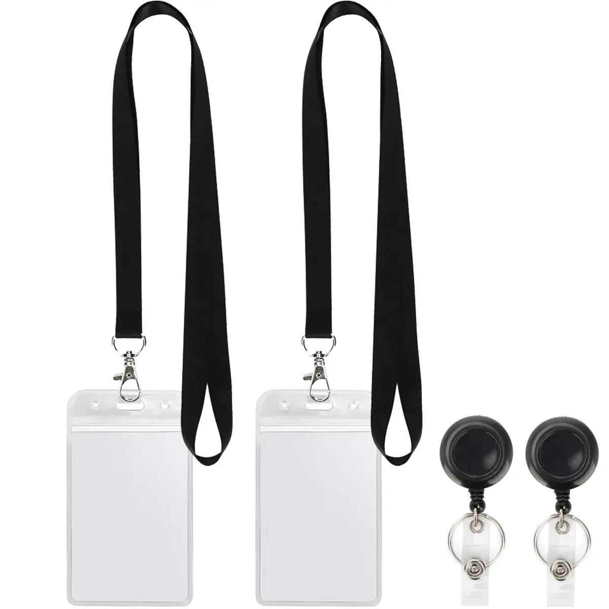 YOUOWO Retractable Badge Reel with Lanyard and Vertical ID Holder (2-Pack, Black) | Holds ID Cards, Keys, and More - view 2