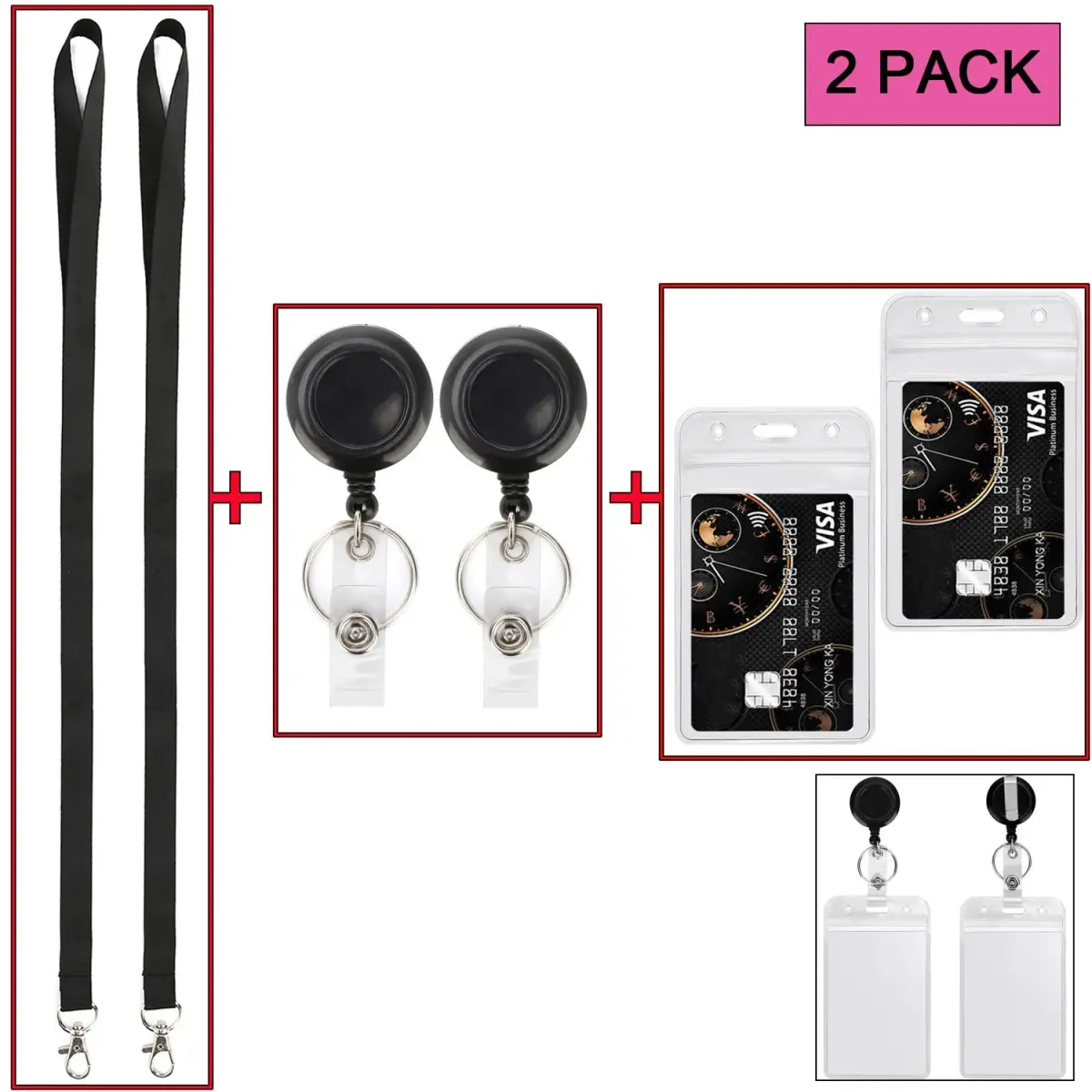YOUOWO Retractable Badge Reel with Lanyard and Vertical ID Holder (2-Pack, Black) | Holds ID Cards, Keys, and More - view 4