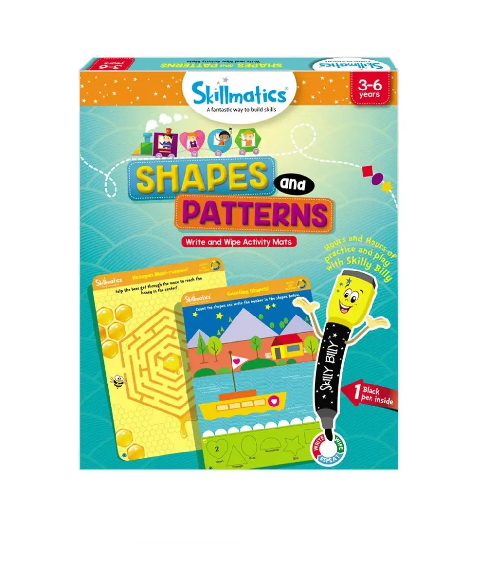 Skillmatics Shapes and Patterns Educational Game - Reusable Activity Mats with Dry Erase Marker, Ages 3-6 | Logical Reasoning & Creative Thinking - main product image