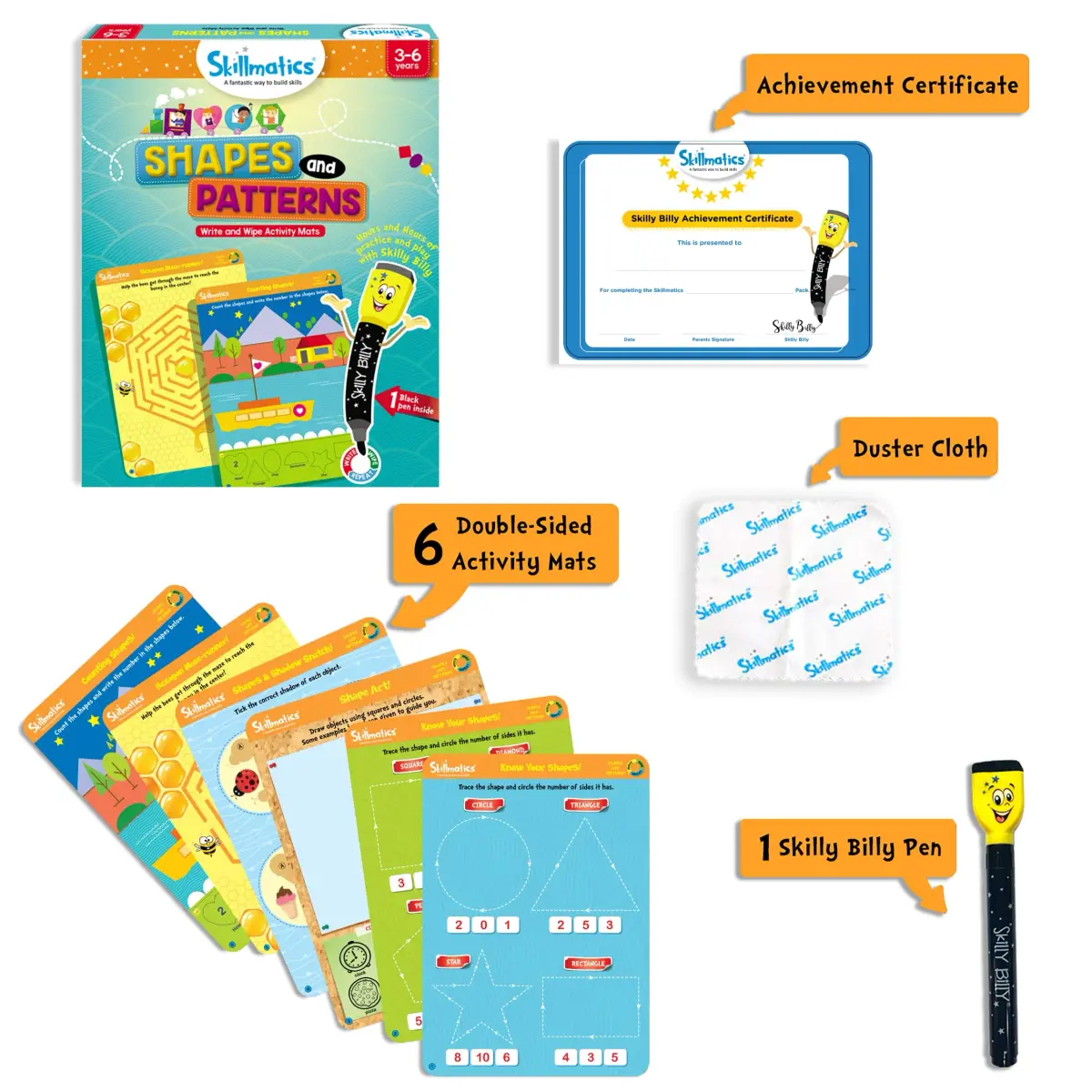 Skillmatics Shapes and Patterns Educational Game - Reusable Activity Mats with Dry Erase Marker, Ages 3-6 | Logical Reasoning & Creative Thinking - view 2
