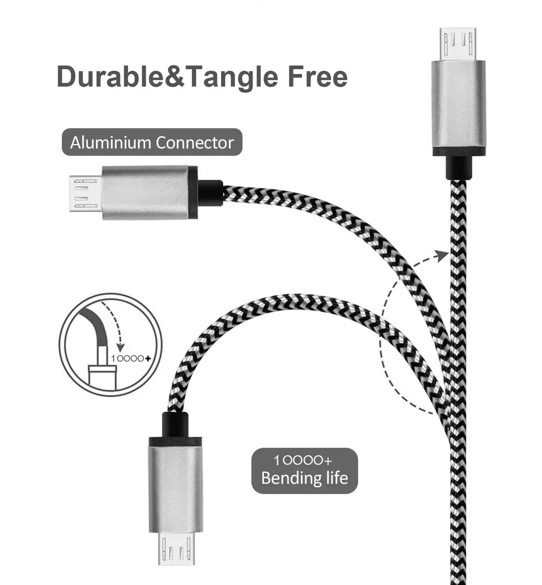 RoFI Red Micro USB Cable 15ft (4.57m) with 3A Fast Charging | Durable Nylon Braided Charger Cord - view 2