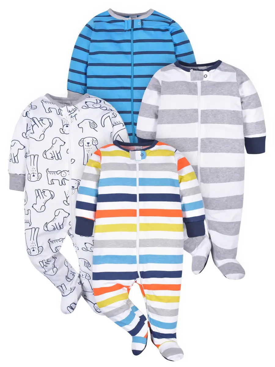 Onesies Brand Baby Boys 4-Pack Footies & Sleepers 6-9 Months | Soft Cotton, Full-Length Zipper, Built-In Footies - main product image