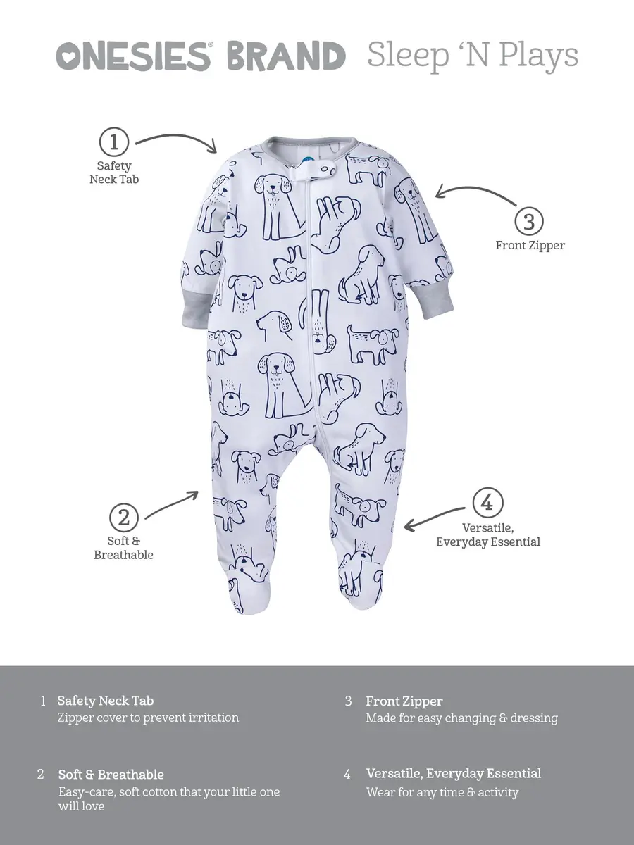 Onesies Brand Baby Boys 4-Pack Footies & Sleepers 6-9 Months | Soft Cotton, Full-Length Zipper, Built-In Footies - view 6