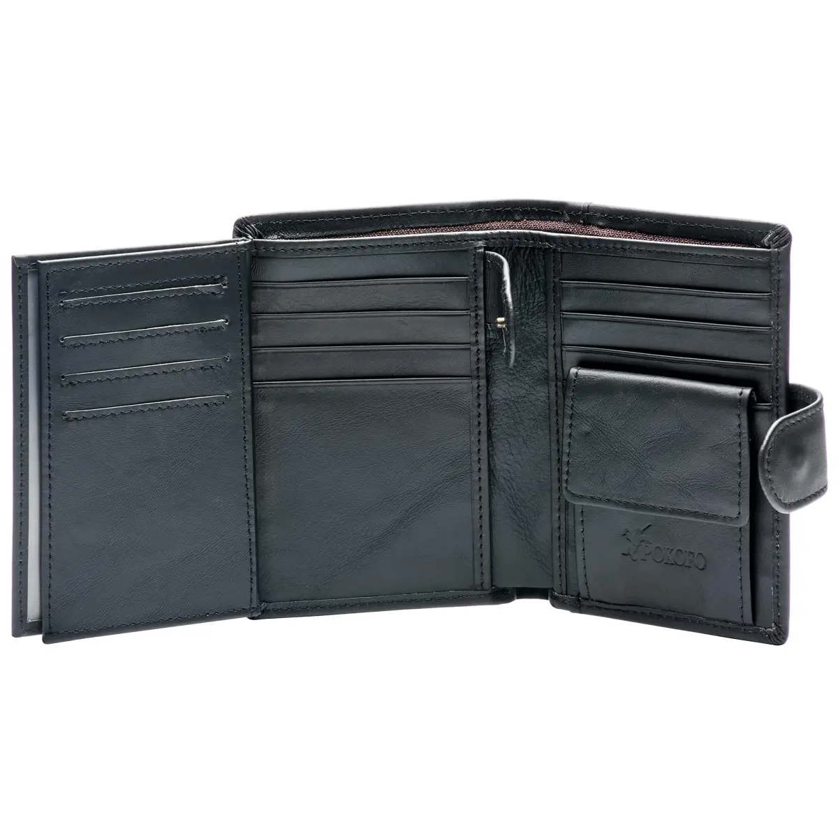POKOFO Genuine Leather RFID Blocking Trifold Wallet for Men | 14 Card Slots, Black - main product image