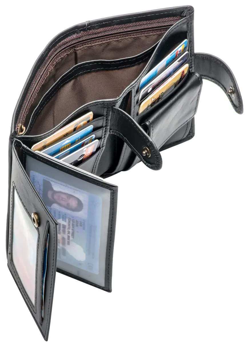 POKOFO Genuine Leather RFID Blocking Trifold Wallet for Men | 14 Card Slots, Black - view 5