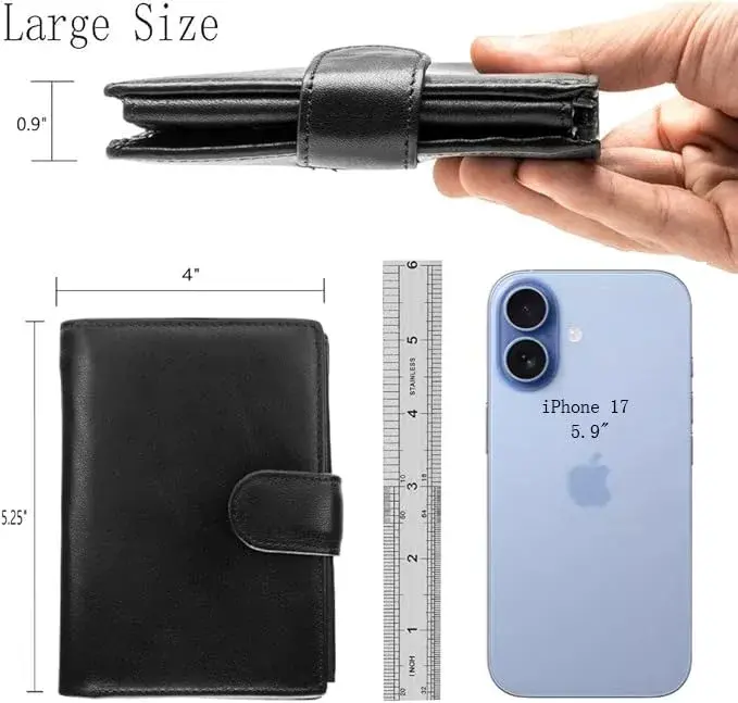 POKOFO Genuine Leather RFID Blocking Trifold Wallet for Men | 14 Card Slots, Black - view 2