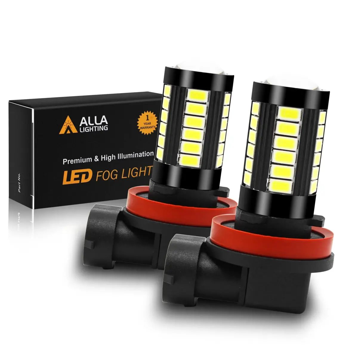 Alla Lighting H16/H11/H8 LED Fog Light Bulbs 6000K Xenon White 2800 Lumens (2-Pack) | Plug-and-Play Upgrade for Brighter Driving - main product image