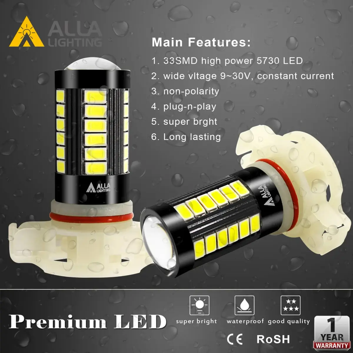 Alla Lighting 5202 PS19W LED Fog Light Bulbs 2800Lms 6000K Xenon White | Plug-and-Play Replacement for DRL & Fog Lights - view 5