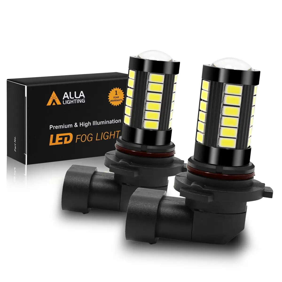 Alla Lighting HB4 9006 LED Fog Light Bulbs 6000K Xenon White 2800 Lumens (2-Pack) | Super Bright 12V Auto Replacement - main product image
