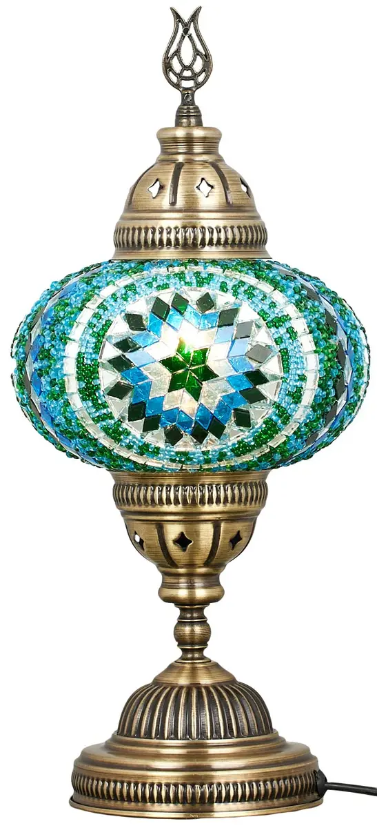 DEMMEX 7" Large Globe Turkish Moroccan Mosaic Table Lamp | Handcrafted Tiffany-Style Colorful Glass Bedside & Decor (14" H, Turquoise) - view 2
