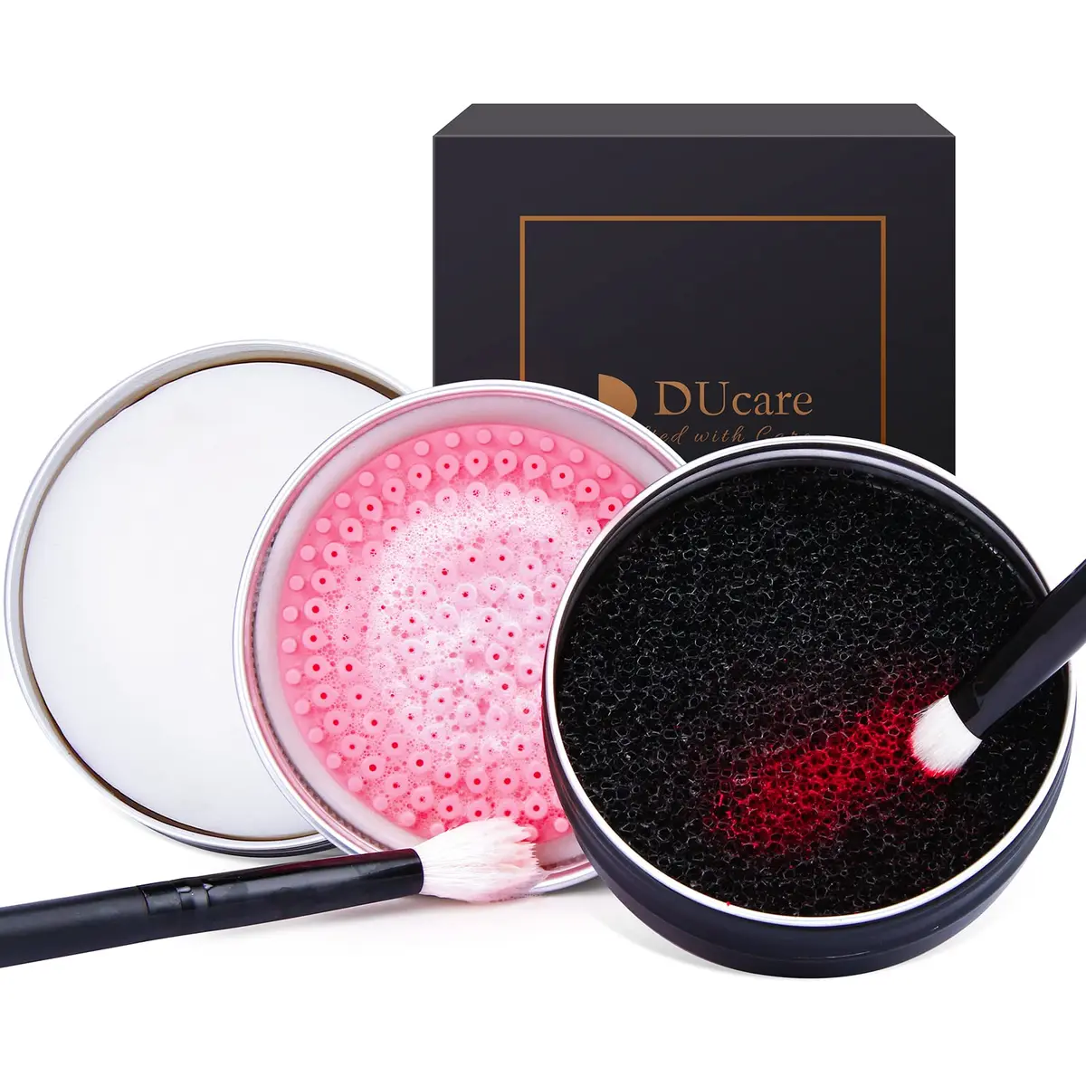 DUcare Makeup Brush Cleaner Solid Soap & Color Removal Sponge | Coconut Scented, Travel Friendly, 2 Pack - main product image