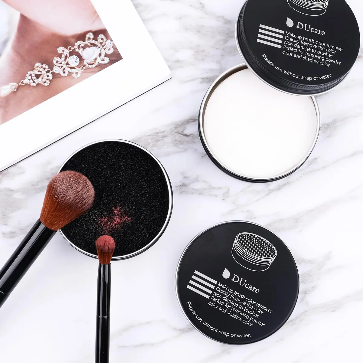 DUcare Makeup Brush Cleaner Solid Soap & Color Removal Sponge | Coconut Scented, Travel Friendly, 2 Pack - view 5