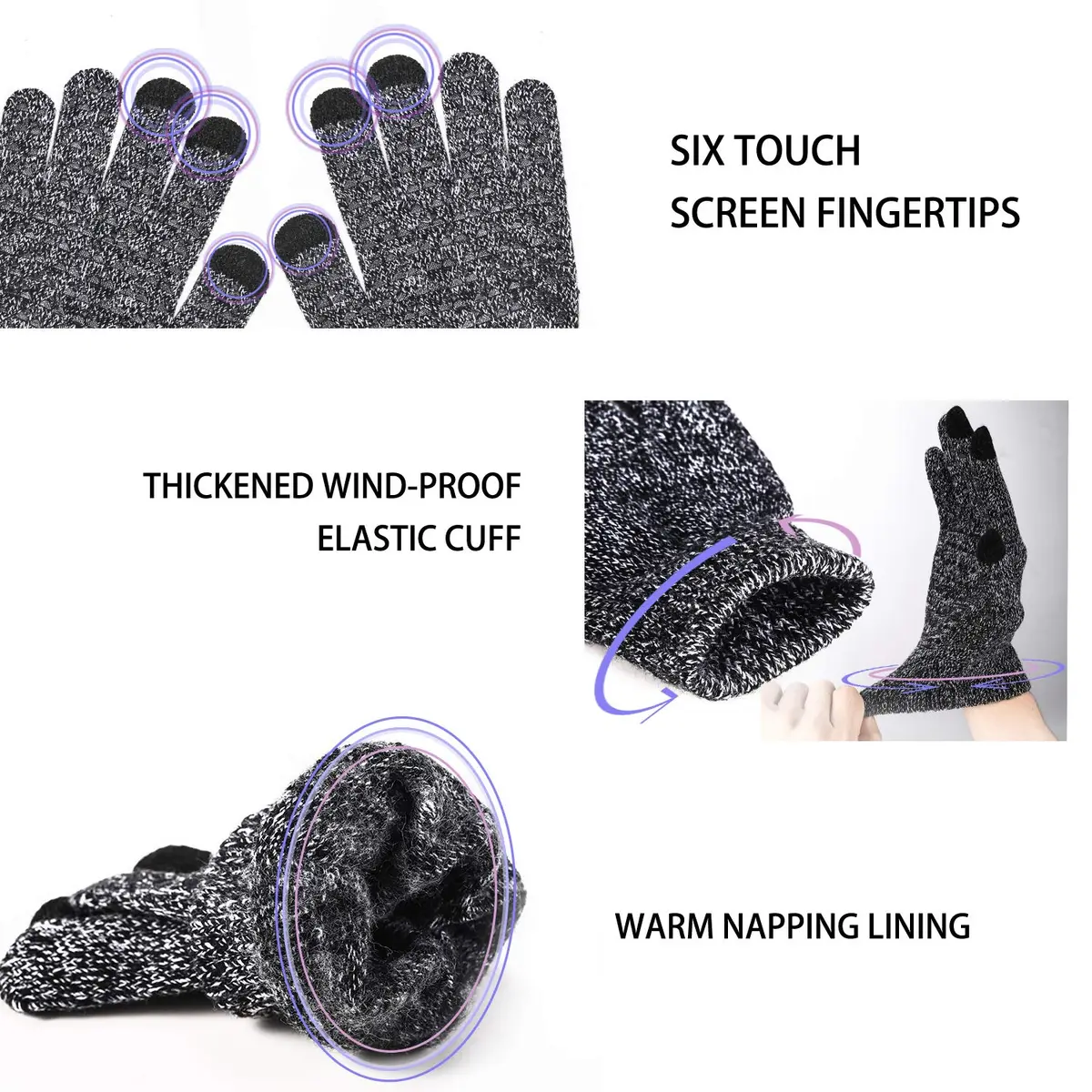 TRENDOUX Winter Gloves for Men Women - Upgraded Touch Screen Cold Weather Thermal Knit Glove (Large, Black White) | Warm & Stretchy for Driving & Running - view 2