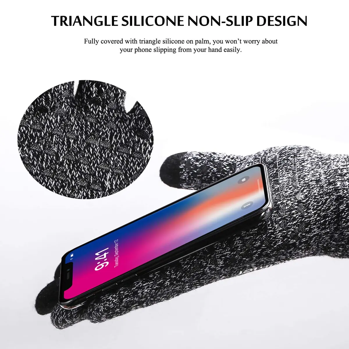 TRENDOUX Winter Gloves for Men Women - Upgraded Touch Screen Cold Weather Thermal Knit Glove (Large, Black White) | Warm & Stretchy for Driving & Running - view 3