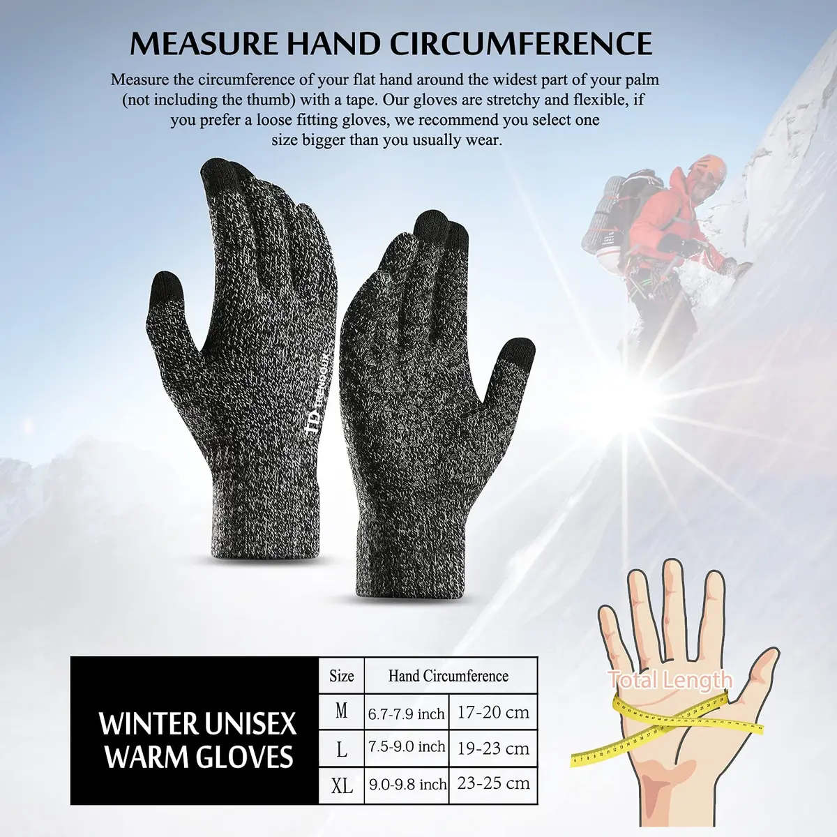 TRENDOUX Winter Gloves for Men Women - Upgraded Touch Screen Cold Weather Thermal Knit Glove (Large, Black White) | Warm & Stretchy for Driving & Running - view 4