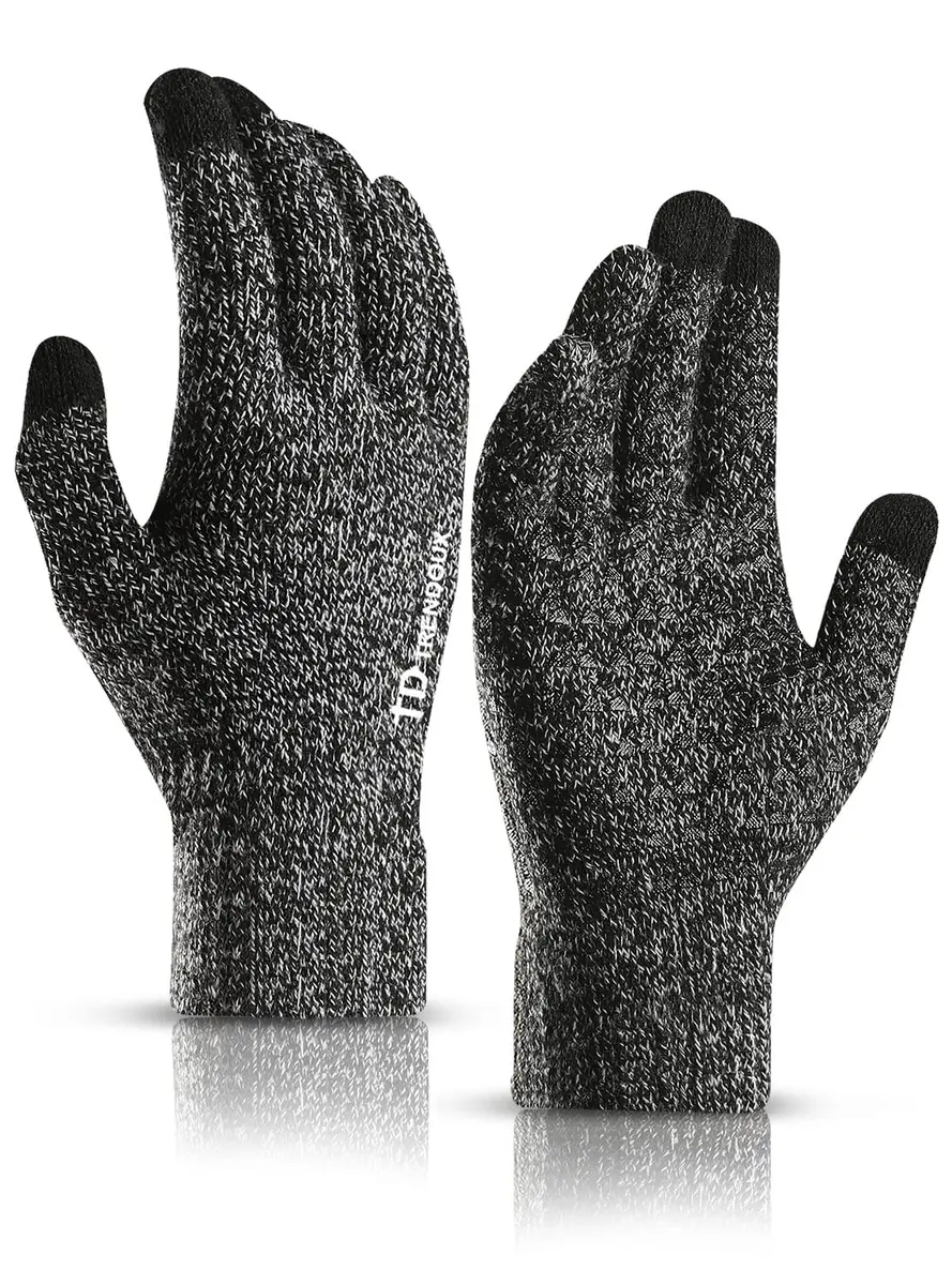 TRENDOUX Knit Touch Screen Gloves for Men & Women | Medium (17-20cm Palm) | Black White - main product image
