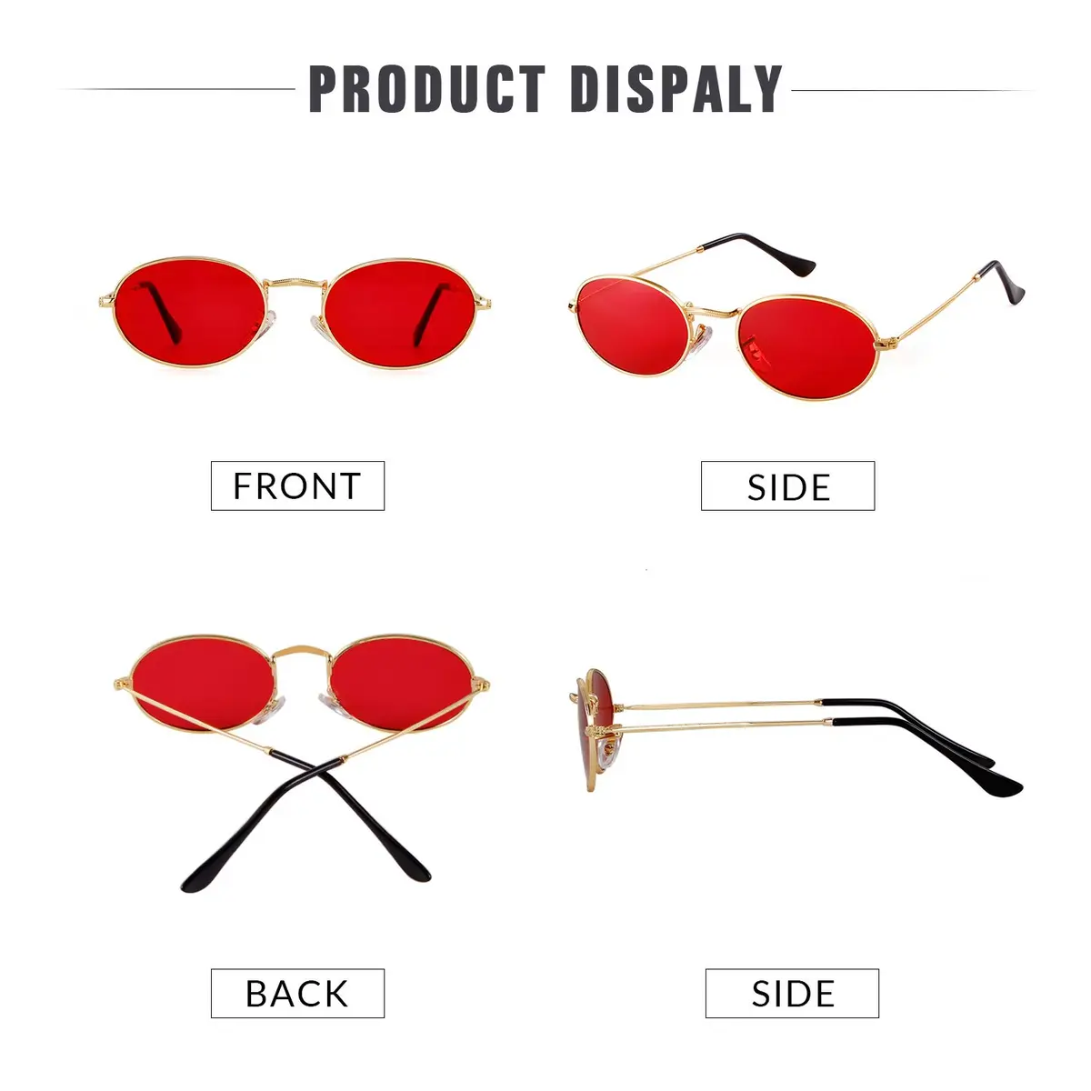 GIFIORE Oval Sunglasses for Women Men, Small Oval Red Lens Sunglasses | Lightweight Metal Frame - view 5