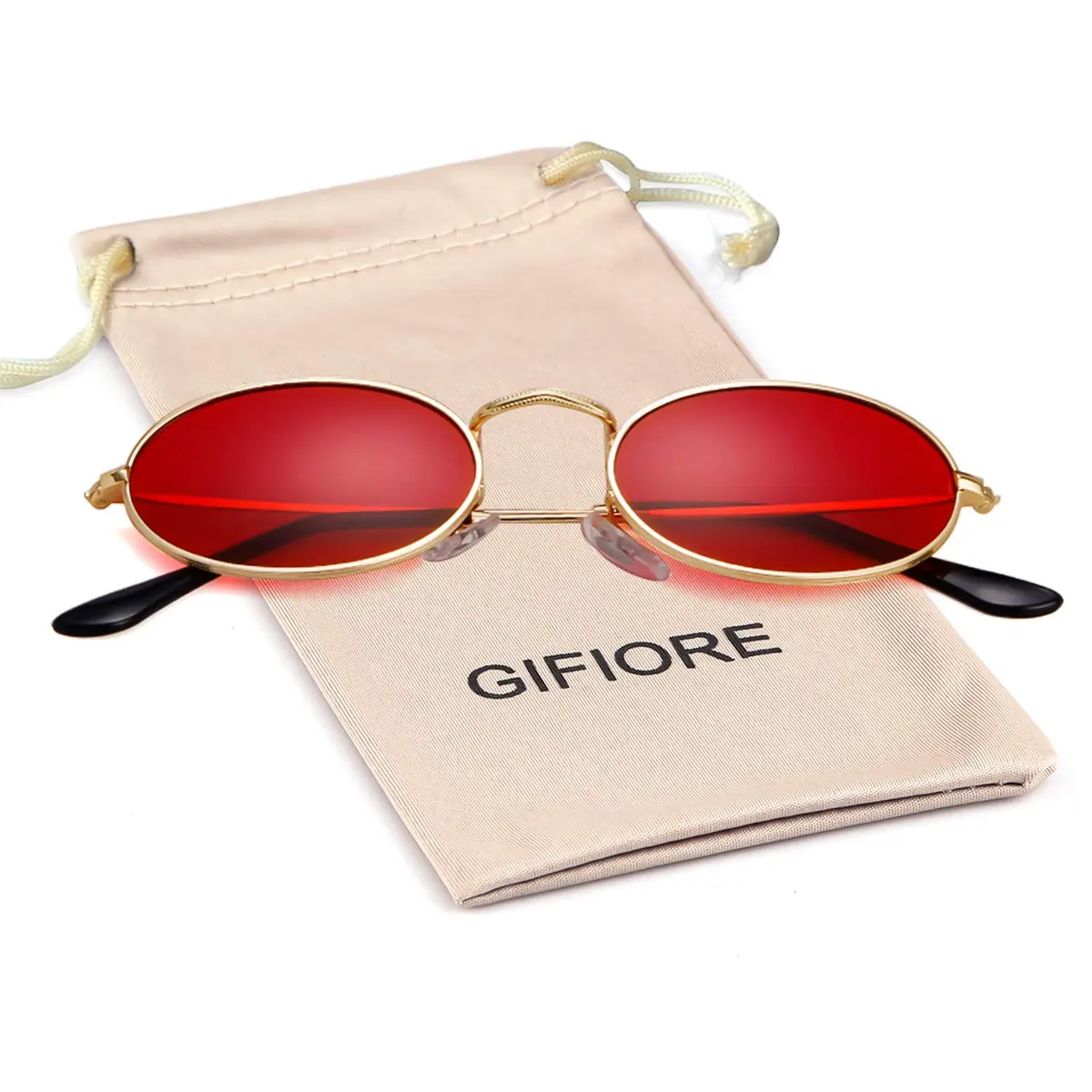 GIFIORE Oval Sunglasses for Women Men, Small Oval Red Lens Sunglasses | Lightweight Metal Frame - view 6