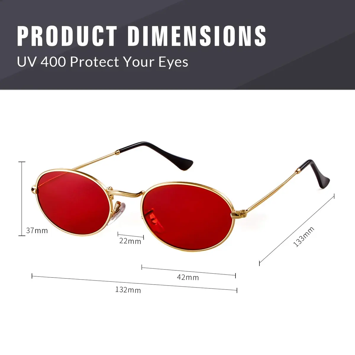 GIFIORE Oval Sunglasses for Women Men, Small Oval Red Lens Sunglasses | Lightweight Metal Frame - view 4