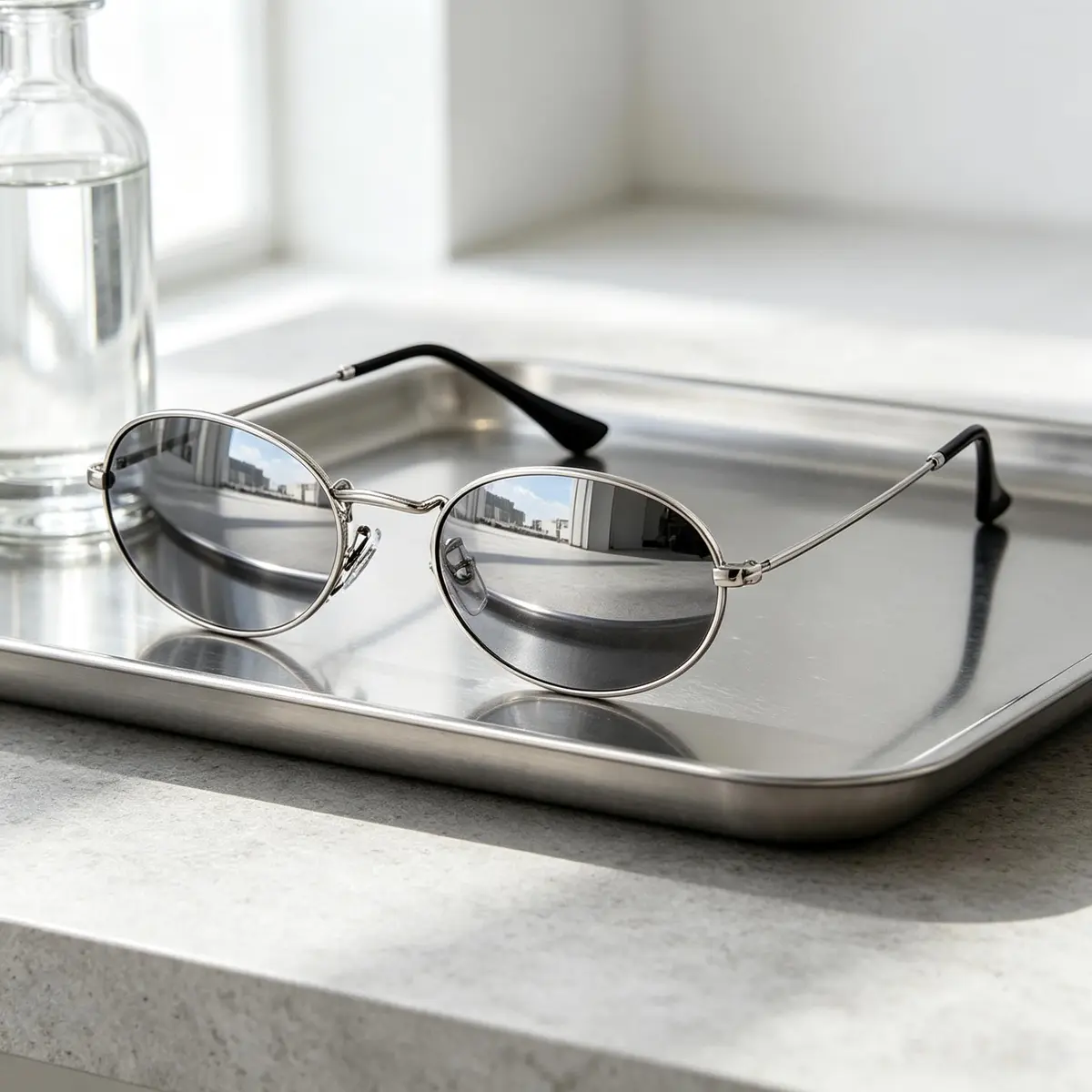 GIFIORE Small Oval Sunglasses for Women Men, Retro Metal Frame, Silver Mirrored Lens | UV400 Protection - view 5