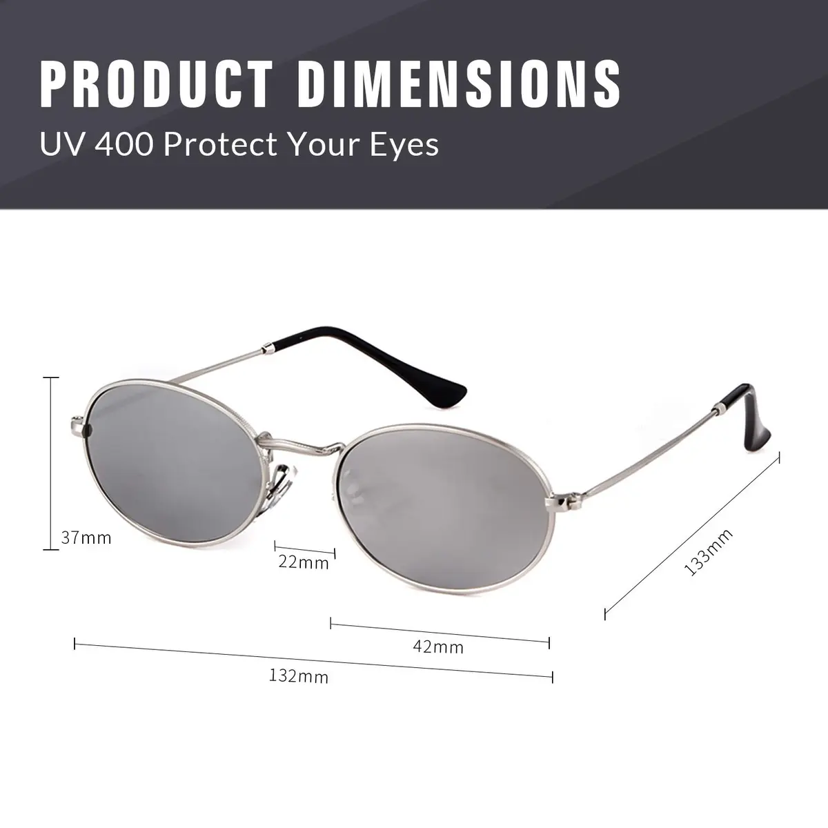 GIFIORE Small Oval Sunglasses for Women Men, Retro Metal Frame, Silver Mirrored Lens | UV400 Protection - view 3