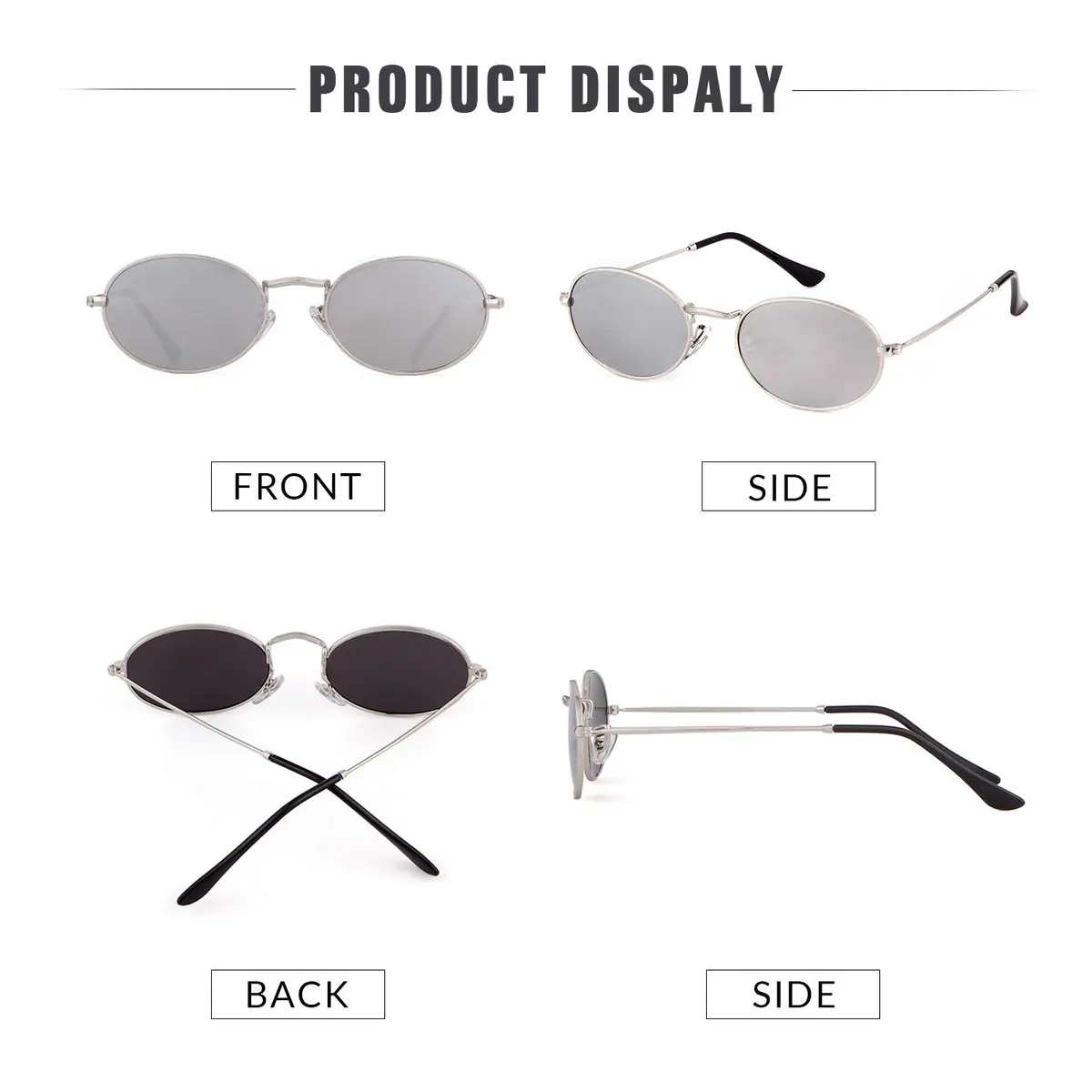 GIFIORE Small Oval Sunglasses for Women Men, Retro Metal Frame, Silver Mirrored Lens | UV400 Protection - view 4