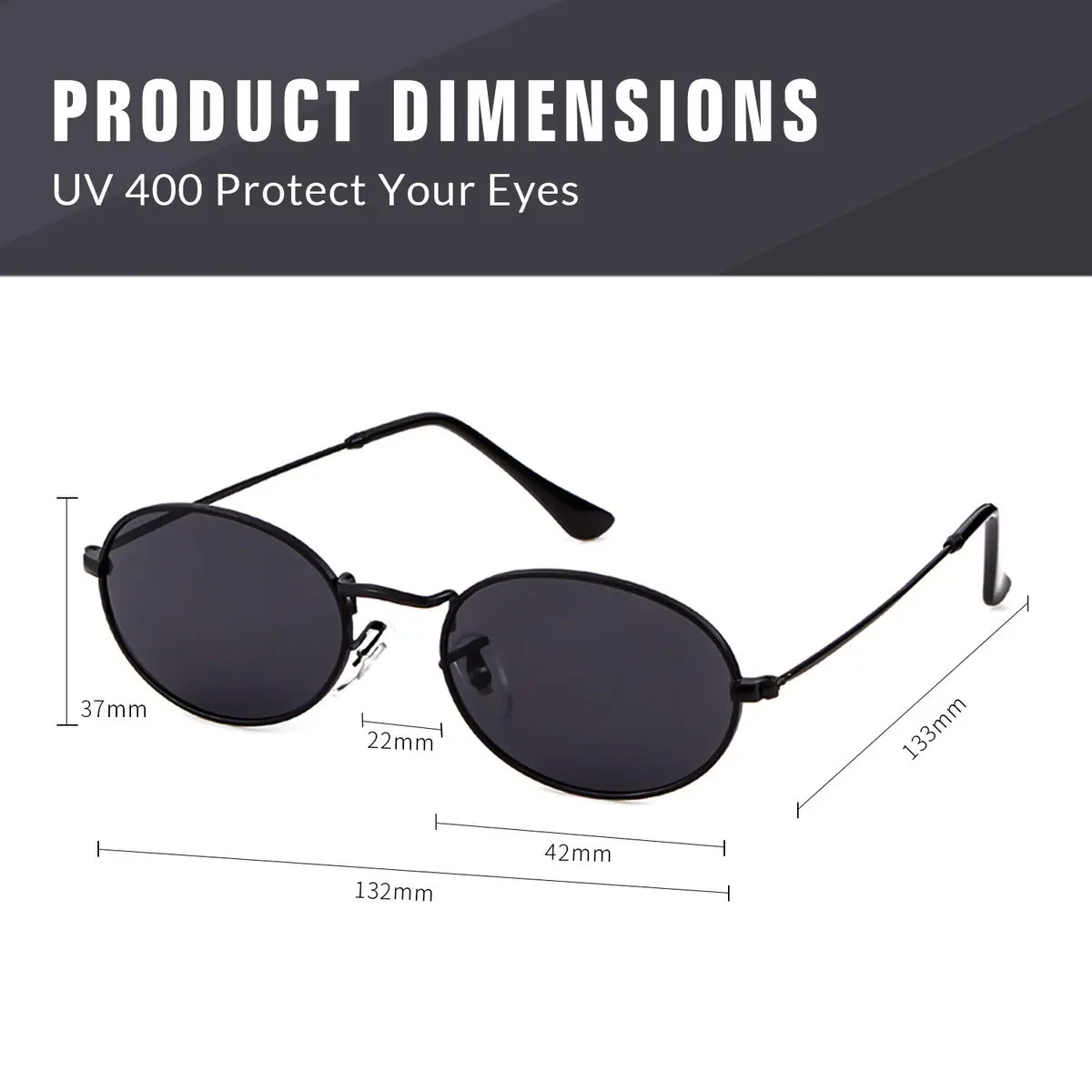 GIFIORE Oval Sunglasses for Women Men, Retro 90s Small Oval Glasses, Black Frame Grey Lens 50mm (1.97 inches) - view 5