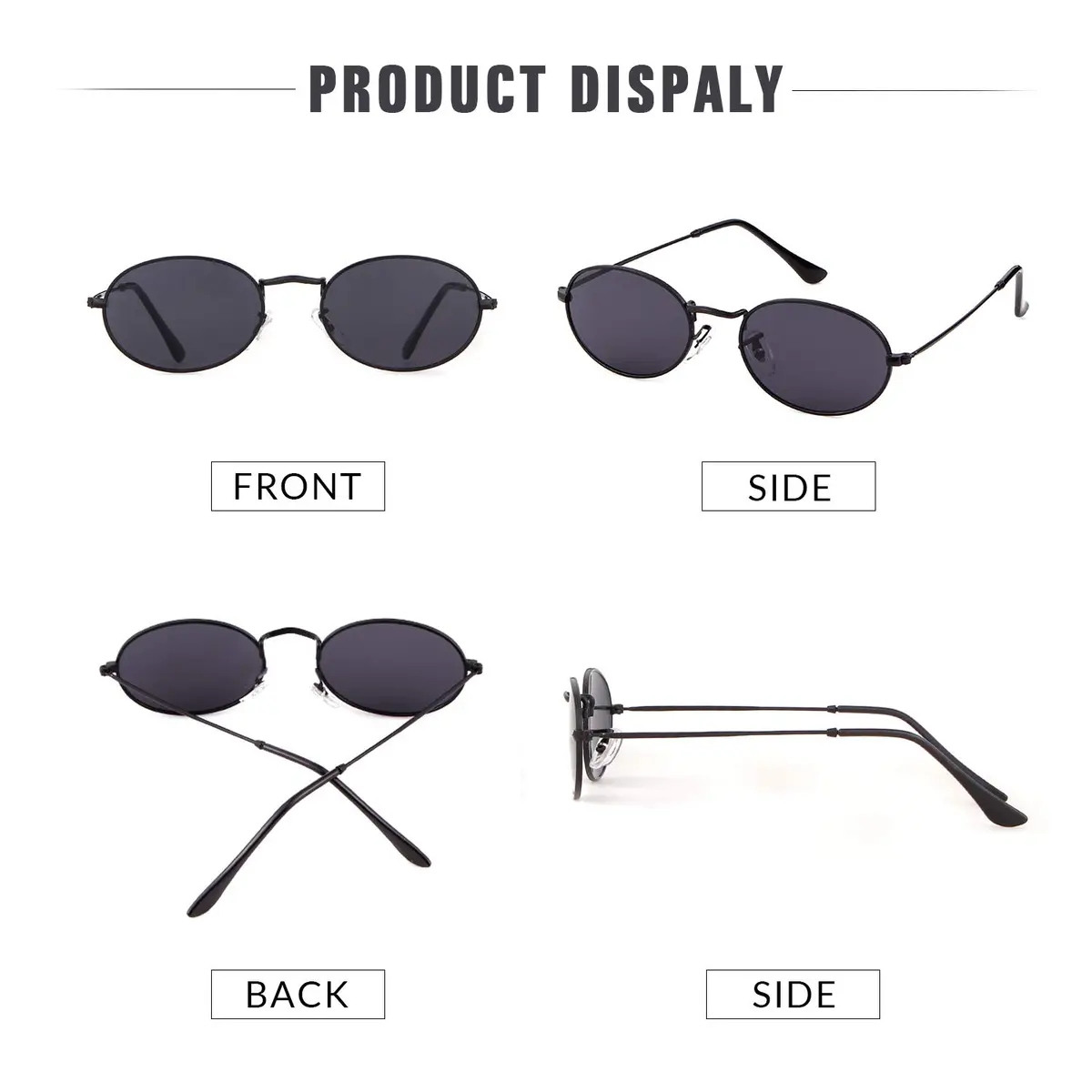GIFIORE Oval Sunglasses for Women Men, Retro 90s Small Oval Glasses, Black Frame Grey Lens 50mm (1.97 inches) - view 6