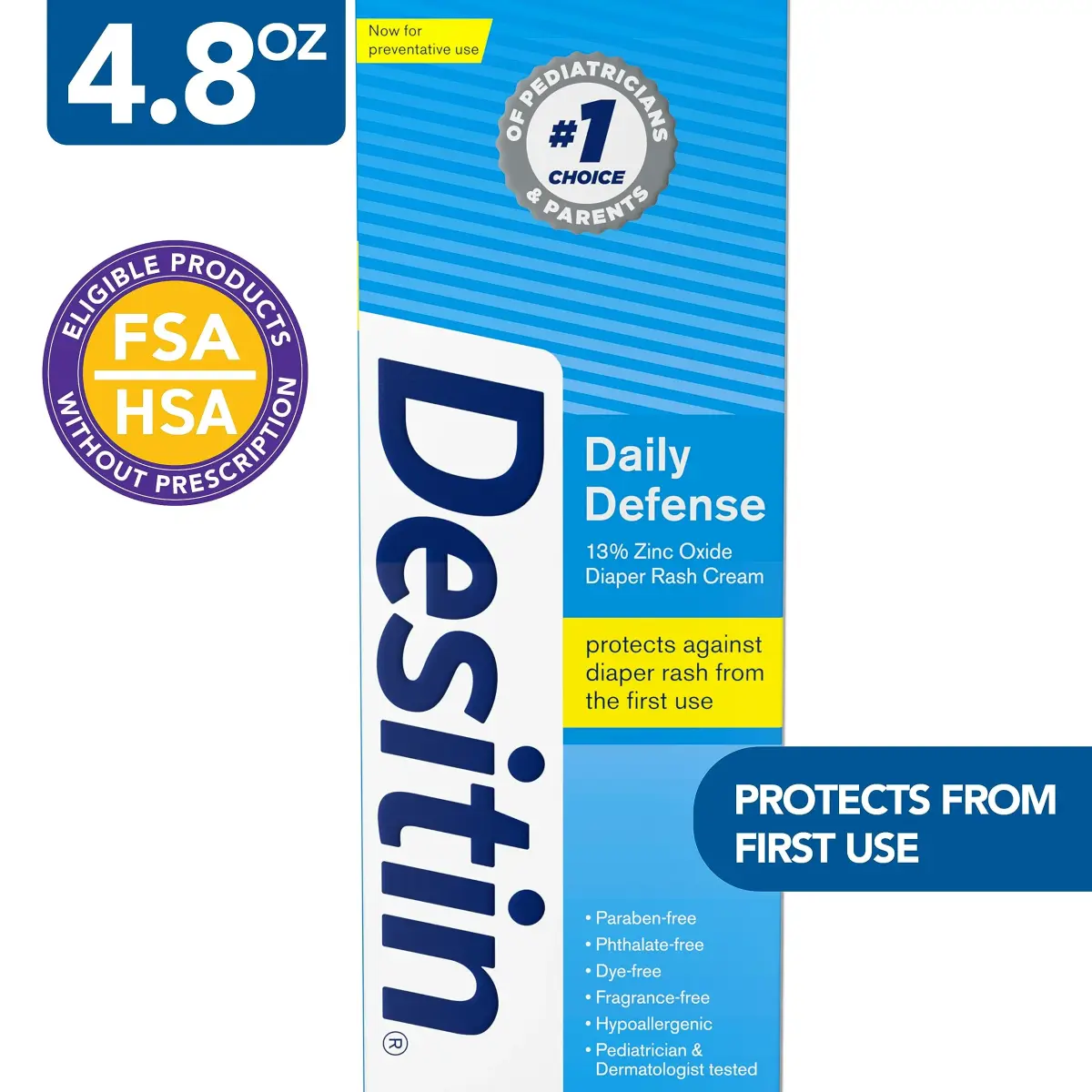 Desitin Daily Defense Diaper Rash Cream with Zinc Oxide 121.7 ml (4.8 oz) | Hypoallergenic Skin Protectant - view 2