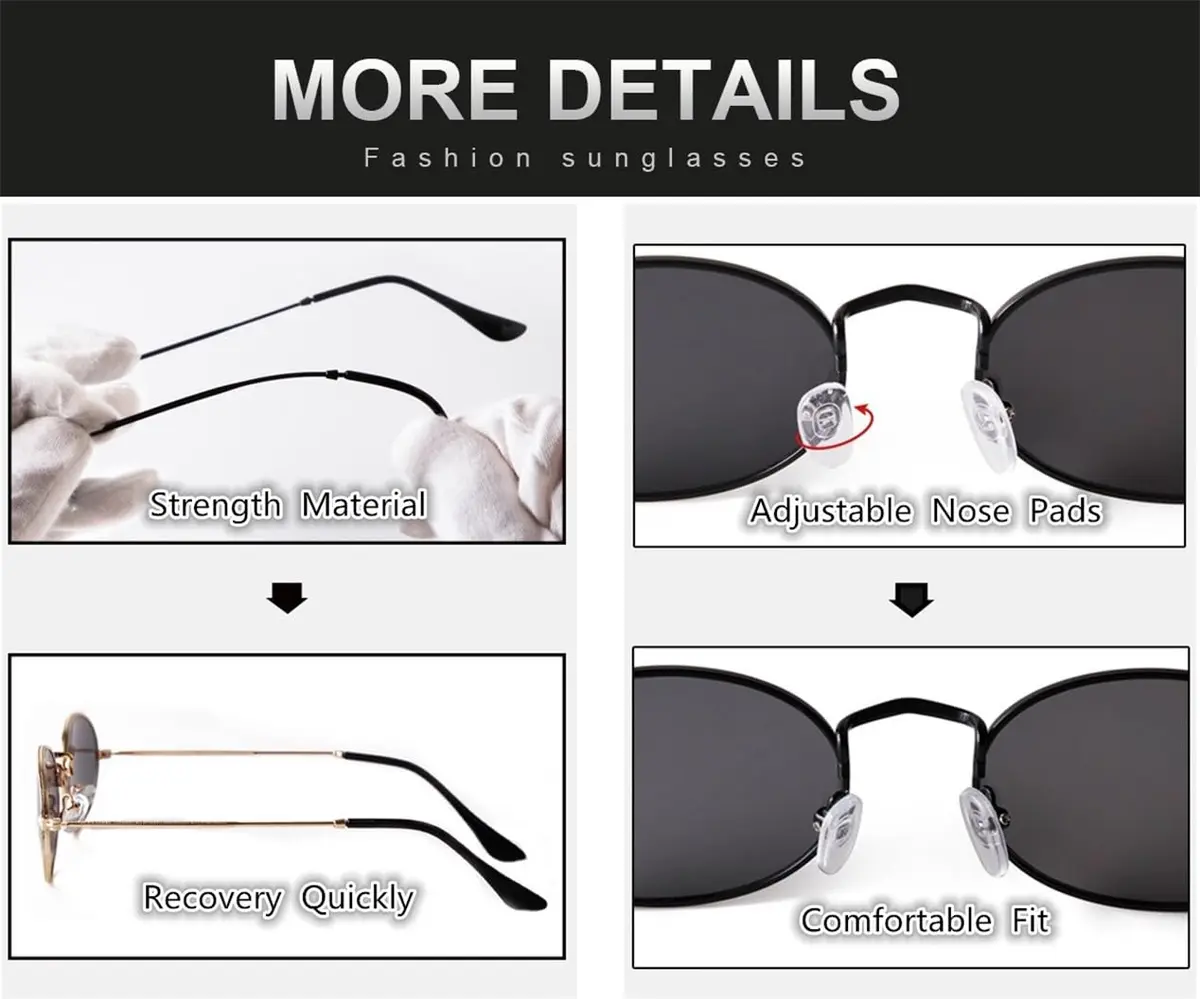 GIFIORE Small Oval Sunglasses Gold Frame Black Lens | UV400 Protection - view 7