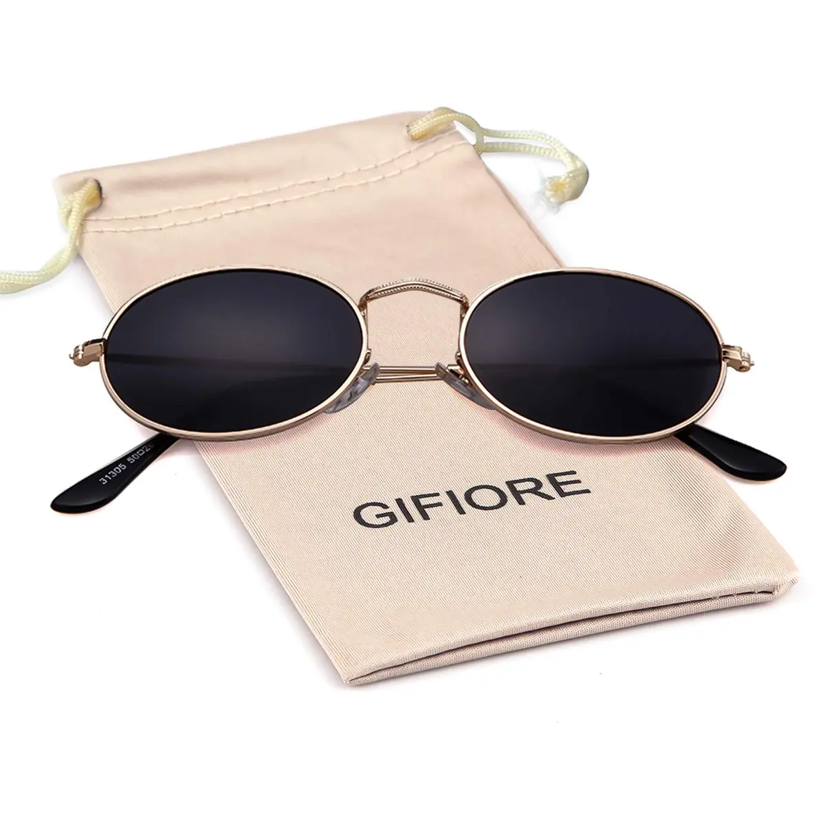 GIFIORE Small Oval Sunglasses Gold Frame Black Lens | UV400 Protection - view 8
