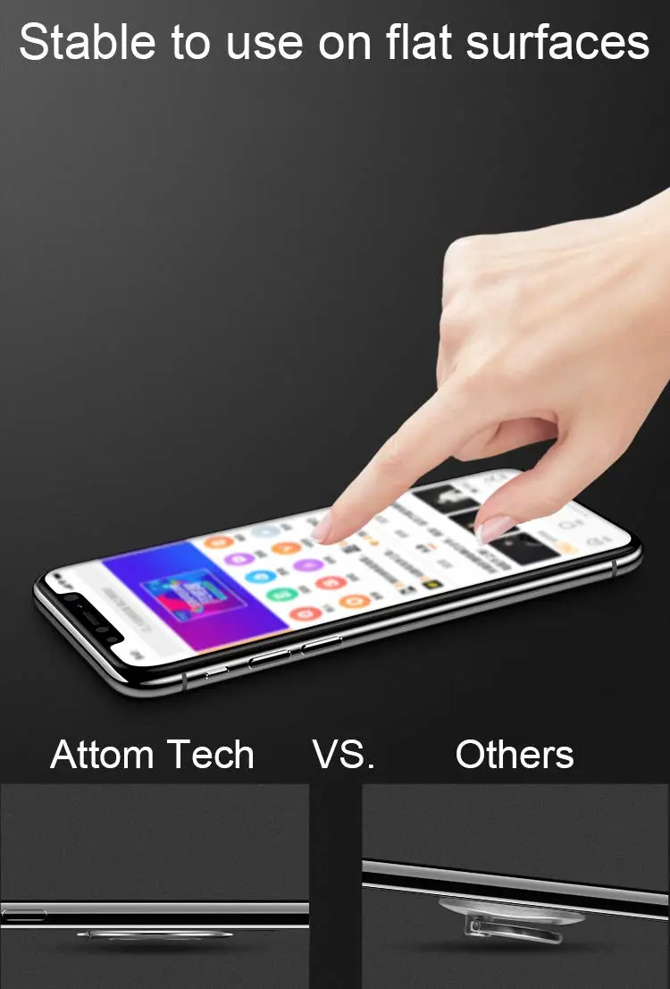 Attom Tech World's Slimmest Phone Ring Holder 2.3mm Black | Magnetic Car Mount Support - view 3