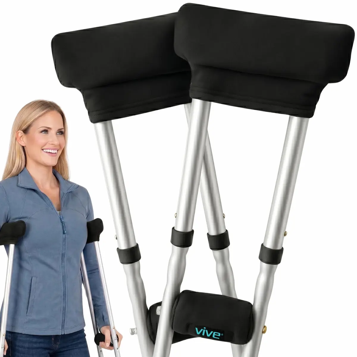 Vive Crutch Pads & Hand Grips - Comfortable, Breathable | High-Density Foam & Moisture-Wicking - main product image