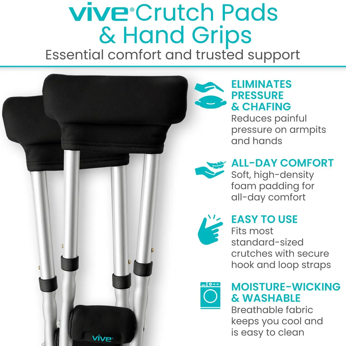 Vive Crutch Pads & Hand Grips - Comfortable, Breathable | High-Density Foam & Moisture-Wicking - view 2