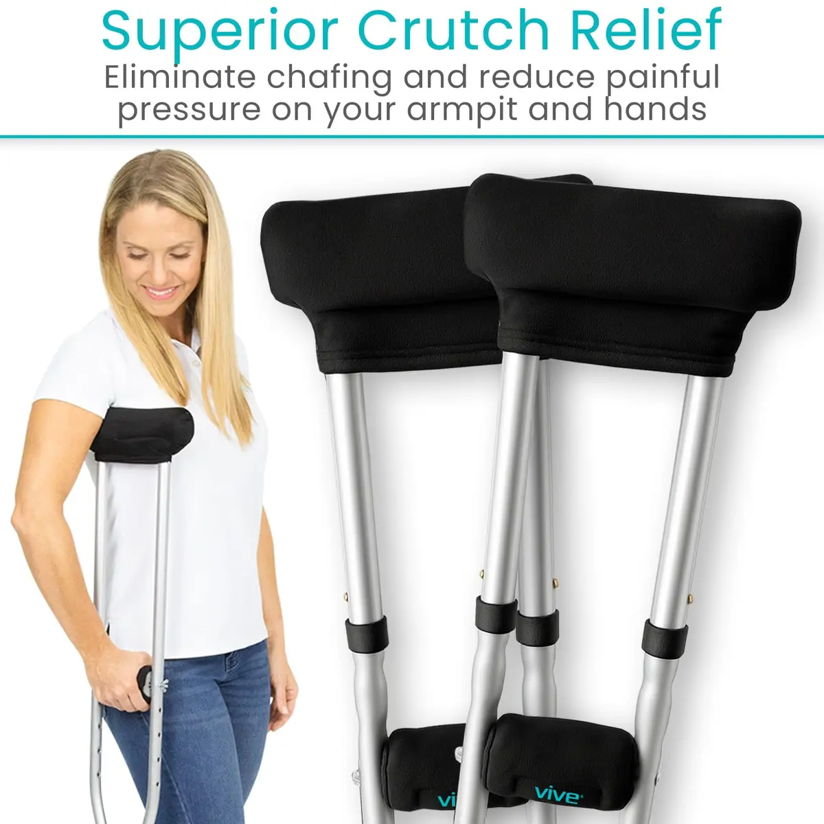 Vive Crutch Pads & Hand Grips - Comfortable, Breathable | High-Density Foam & Moisture-Wicking - view 3