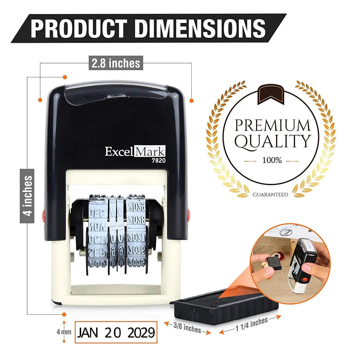 ExcelMark 7820 Self-Inking Rubber Date Stamp 3/16"x 1" | 10 Years of Dates, Rapid Impressions - view 3