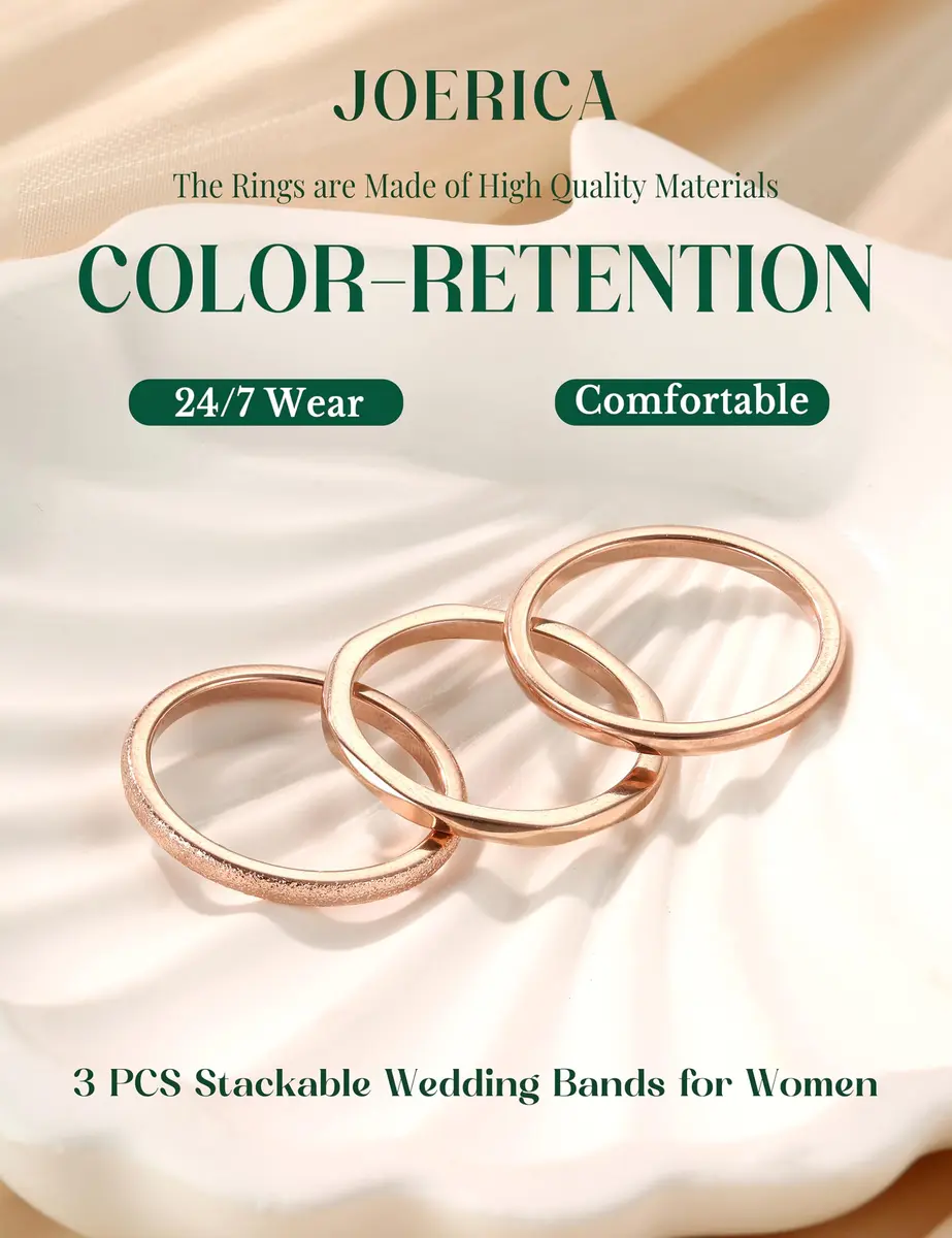 JOERICA 3Pcs 2mm Stainless Steel Women's Stackable Eternity Ring Set 4-9 | Elegant Wedding & Engagement Bands - view 7