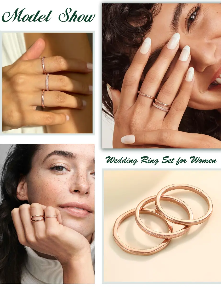 JOERICA 3Pcs 2mm Stainless Steel Women's Stackable Eternity Ring Set 4-9 | Elegant Wedding & Engagement Bands - view 3